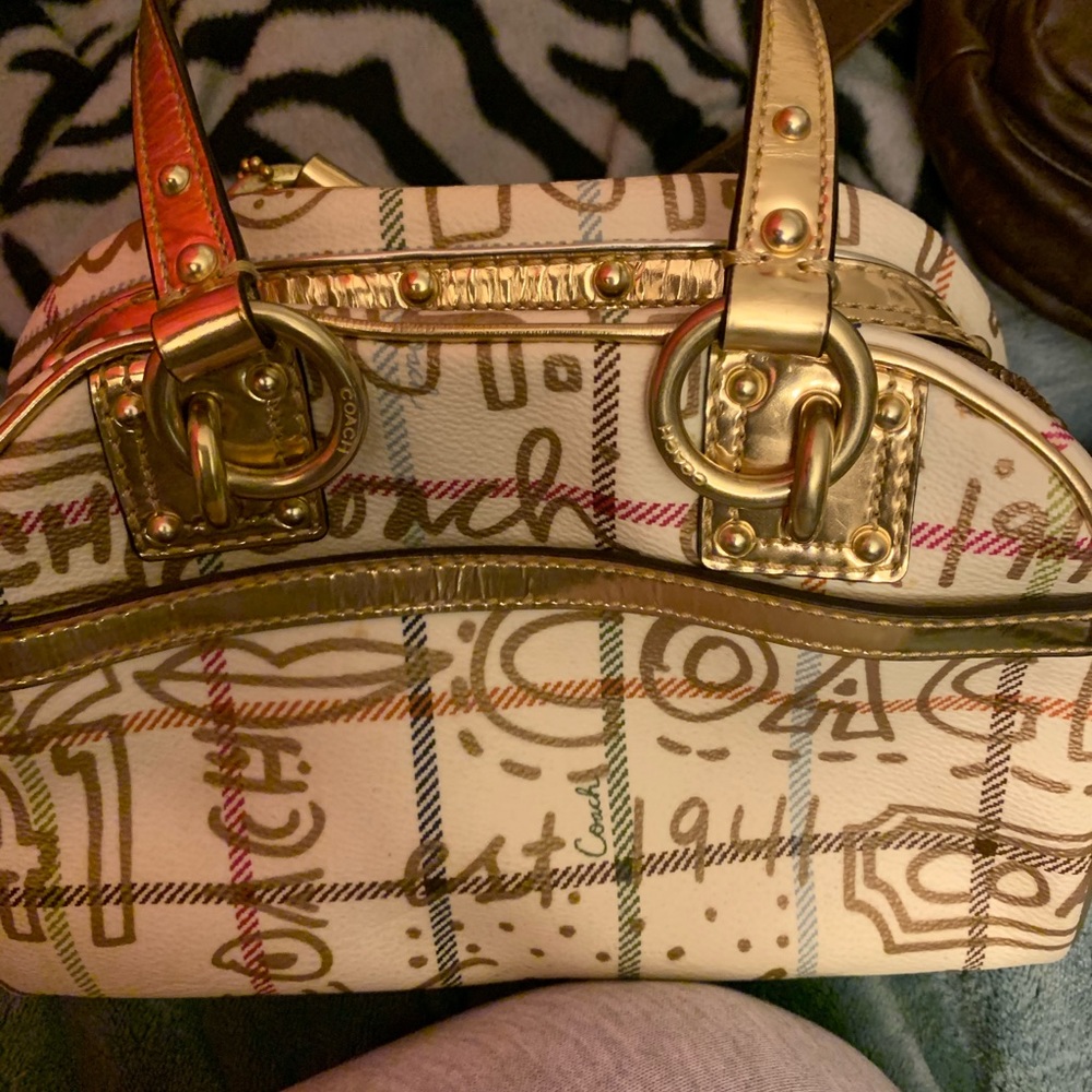 Gold and White Authentic Coach Purse - Picture 4 of 5